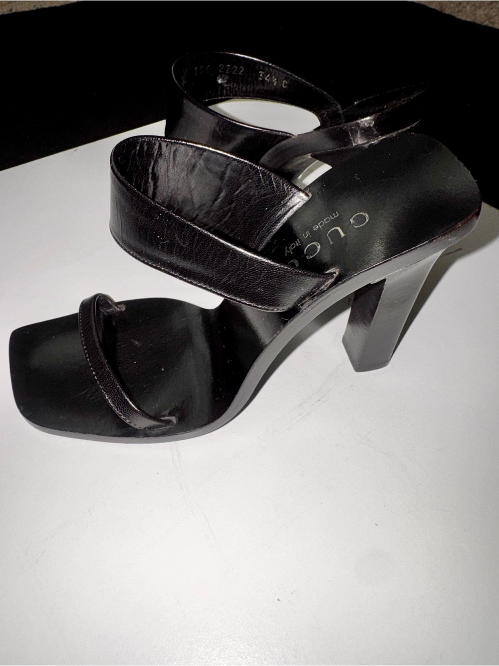 Vintage Gucci Black Leather Strappy Block Heel Sandals